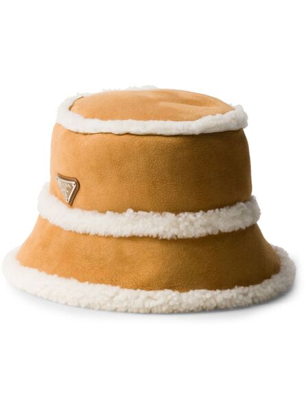  Prada Suede Shearling Bucket Hat - Brown 