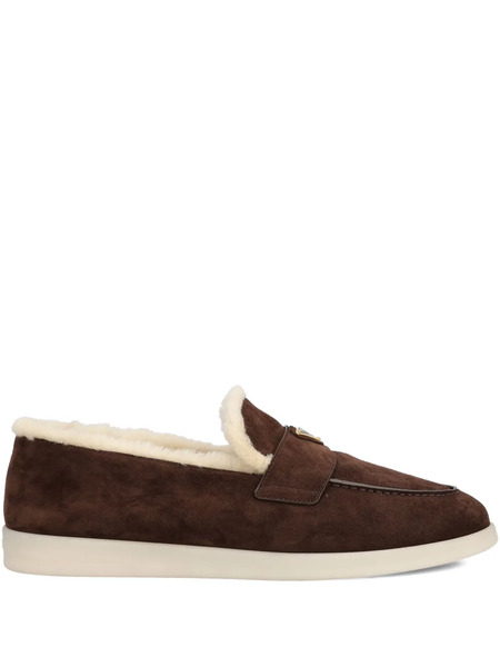  Prada Suede Shearling Loafers - Brown 
