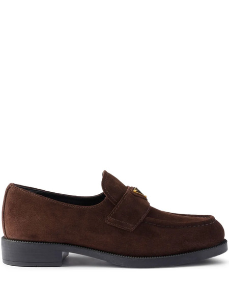  Prada Suede Triangle-logo Loafers - Brown 
