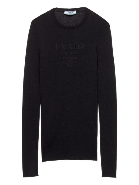  Prada Superfine Ribbed Intarsia-logo Sweater - Blue 