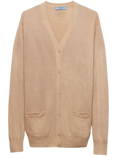  Prada Triangle-logo Cashmere Cardigan - Neutrals 