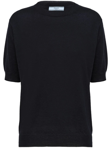  Prada Triangle-logo Cashmere Knitted Top - Blue 
