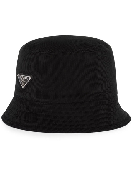  Prada Triangle-logo Corduroy Bucket Hat - Black 