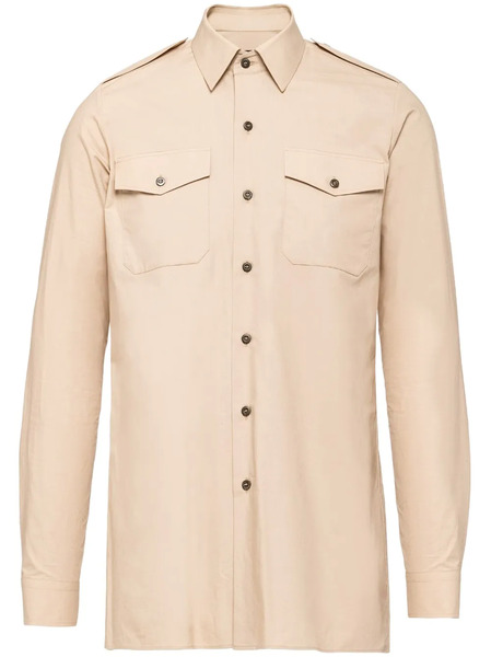  Prada Triangle-logo Cotton Shirt - Neutrals 