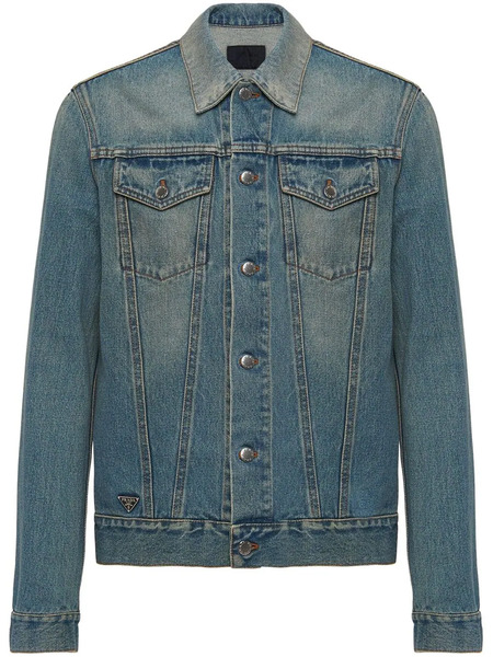  Prada Triangle-logo Denim Blouson Jacket - Blue 