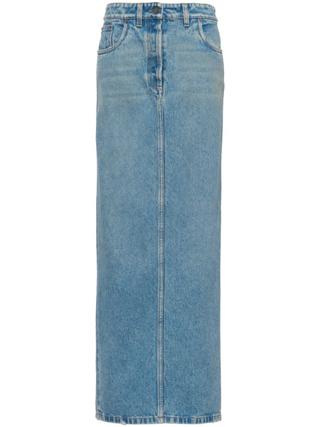  Prada Triangle-logo Denim Maxi Skirt - Blue 
