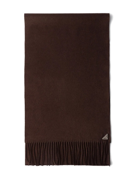  Prada Triangle-logo Fringe Scarf - Brown 