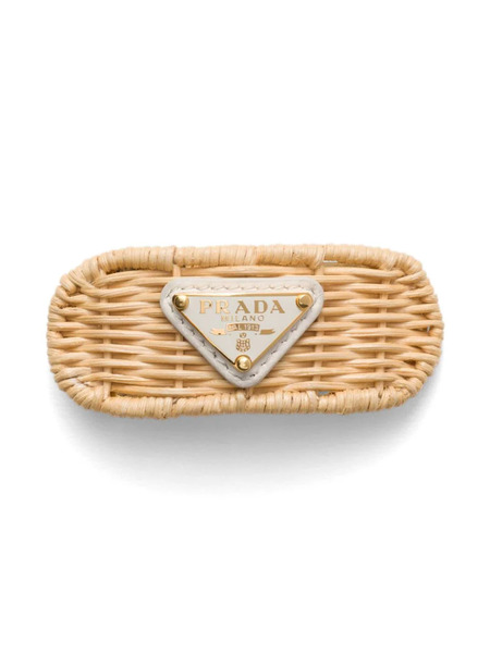  Prada Triangle-logo Interwoven Hair Clip - Neutrals 