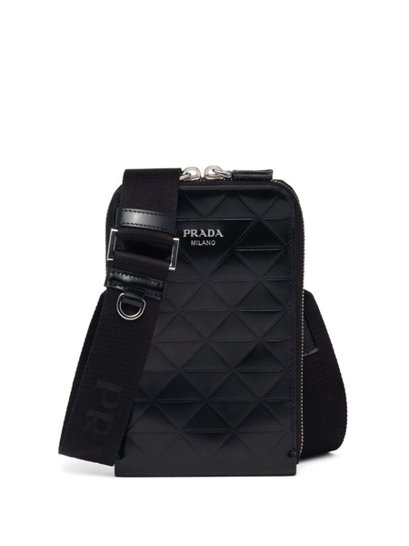  Prada Triangle-logo Leather Phone Case - Black 