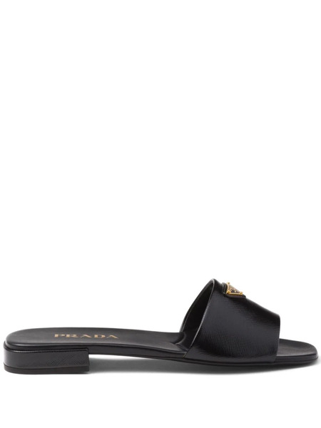  Prada Triangle-logo Leather Slides - Black 
