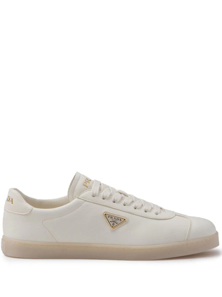  Prada Triangle-logo Leather Sneakers - Neutrals 