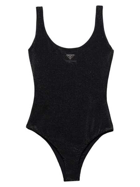  Prada Triangle-logo Rhinestone-embellished Swimsuit - Black 