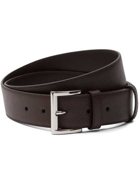  Prada Triangle-logo Saffiano Leather Belt - Brown 