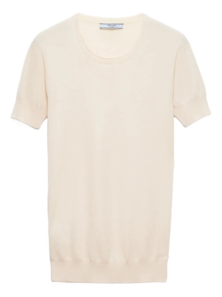  Prada Triangle-logo Short-sleeve Sweater - Neutrals 