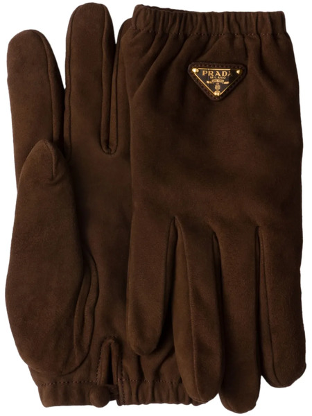  Prada Triangle-logo Suede Gloves - Brown 