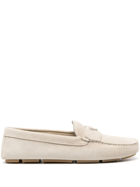  Prada Triangle-logo Suede Loafers - Neutrals 
