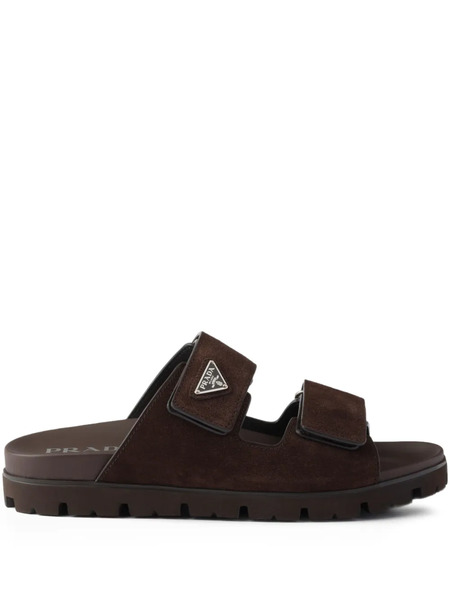  Prada Triangle-logo Suede Sandals - Brown 