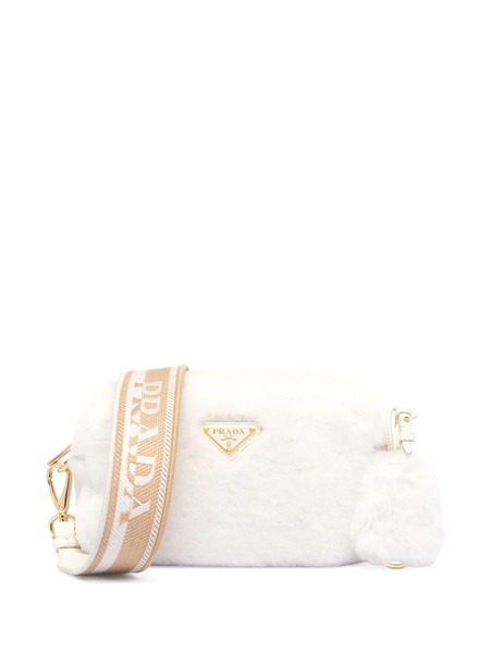  Prada Triangle-plaque Shearling Shoulder Bag - White 