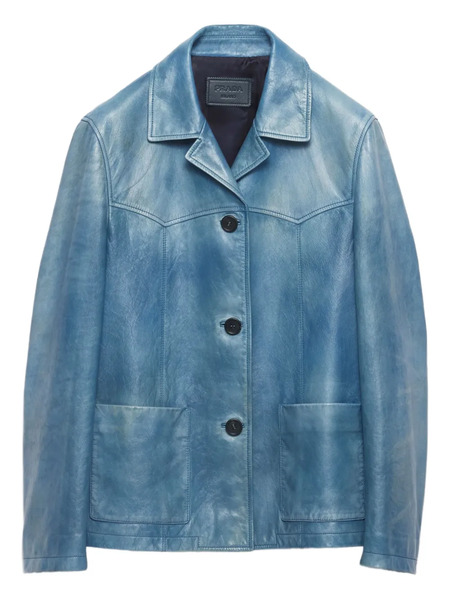  Prada Washed Leather Jacket - Blue 