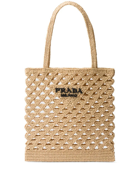  Prada Woven Crochet Tote Bag - Neutrals 