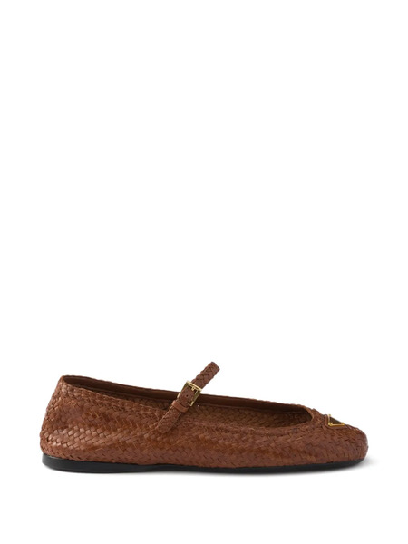  Prada Woven Leather Ballet Flats - Brown 