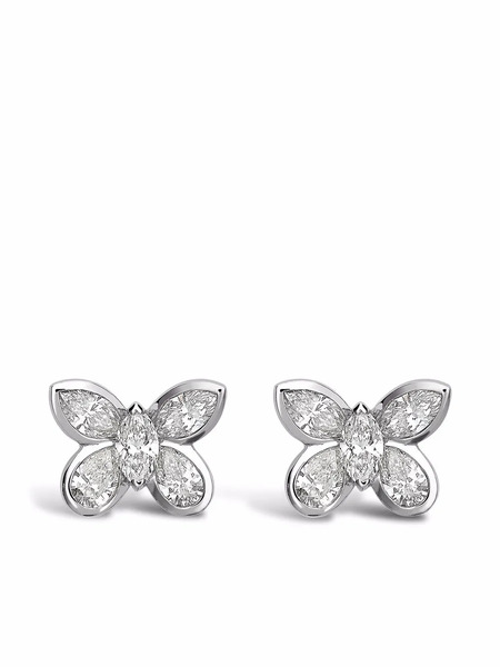  Pragnell 18kt White Gold Butterfly Diamond Stud Earrings - Silver 
