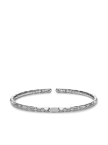  Pragnell 18kt White Gold Diamond Grooved Textured Bangle Bracelet 