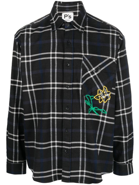  President’s Embroidered-floral Check Shirt - Grey 