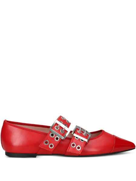  Pretty Ballerinas Buckle Eyelet Ballet Flats - Red 
