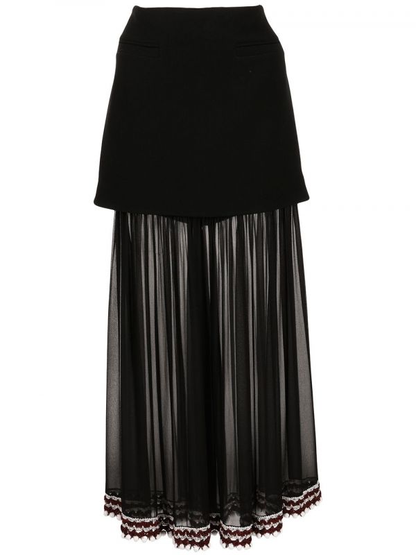  Proenza Schouler Crochet-trim Chiffon Panel Skirt - Black 