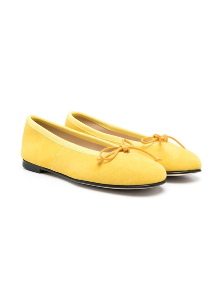  Prosperine Kids 10mm Bow-detail Suede Ballerinas - Yellow 