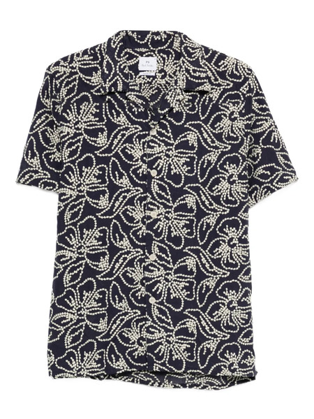  Ps Paul Smith Floral-embroidery Shirt - Blue 