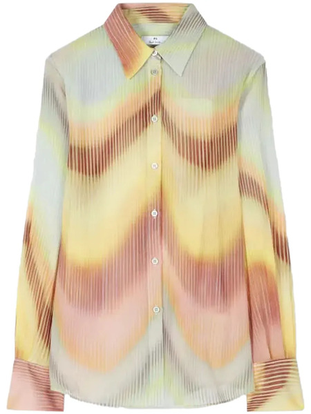  Ps Paul Smith Gradient Wave-print Georgette Shirt - Yellow 