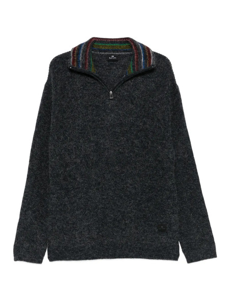  Ps Paul Smith Half-zip Striped-collar Sweater - Grey 