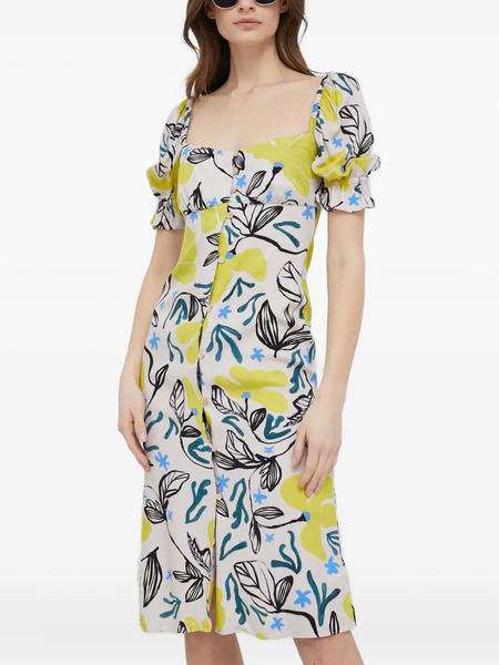  Ps Paul Smith Square-neck Floral Midi Dress - Neutrals 