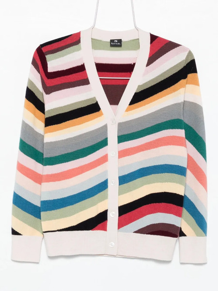  Ps Paul Smith Striped-wave Cardigan - Neutrals 