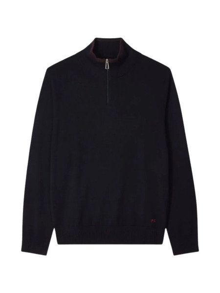  Ps Paul Smith Zip Mock-neck Wool Sweater - Blue 