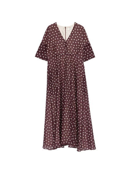  Psophia Polka-dot V-neck Midi Dress - Brown 