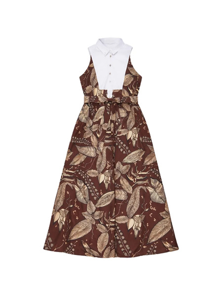  Psophia Retro Bloomleaf Print Tie Midi Dress - Brown 