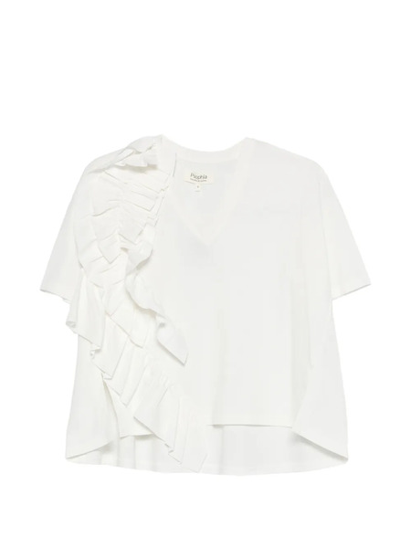  Psophia Ruffled V-neck T-shirt - White 
