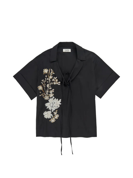  Psophia Zwart Floral-embroidered Shirt - Black 