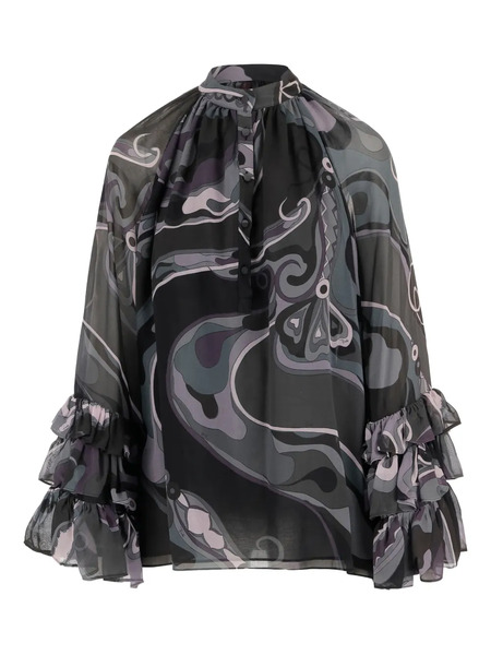  Pucci Abstract-print Ruffled Blouse - Black 