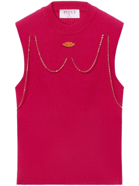  Pucci Chain-embellished Rib-knit Top - Pink 