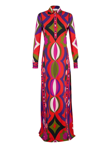  Pucci Collane Print Buttoned Maxi Dress - Red 
