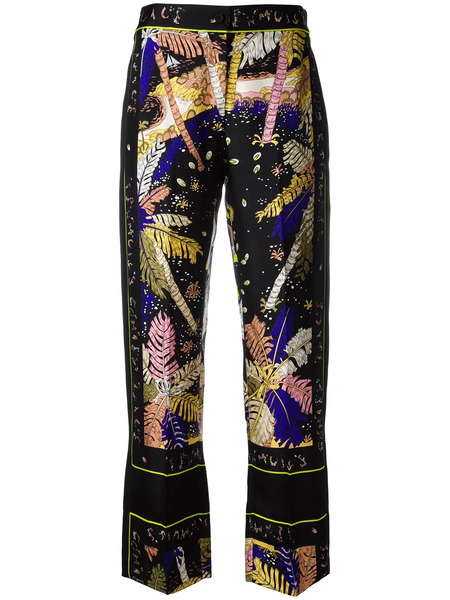  Pucci Feather Motif Cropped Trousers - Black 