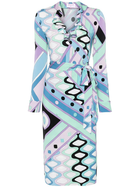  Pucci Geometric Wrap Midi Dress - Blue 