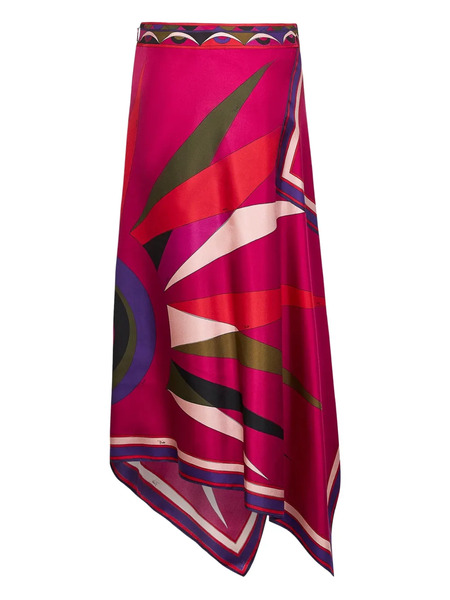  Pucci Hawaii-print Asymmetric-scarf Midi Skirt - Pink 