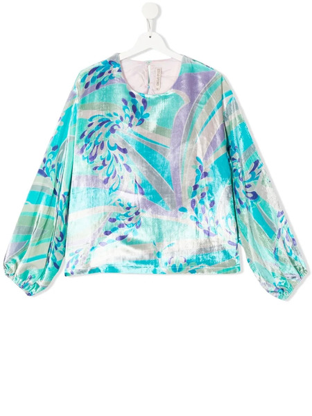  Pucci Junior Abstract-print Velvet Blouse - Blue 