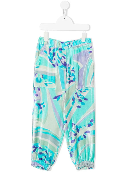  Pucci Junior Abstract-print Velvet Trousers - Blue 