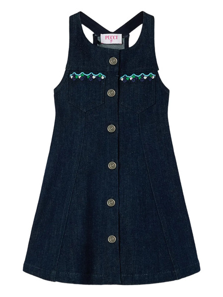  Pucci Junior Embroidered Pocket Denim Dress - Blue 